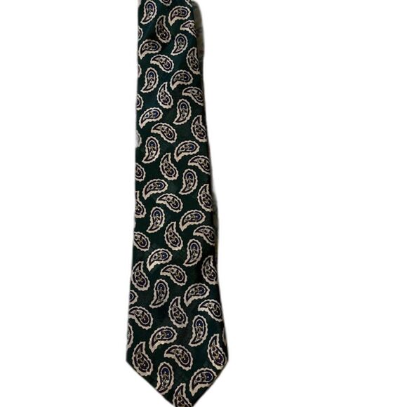 Ralph Lauren Green Paisley Tie 100% Silk Corpcore Business Dressy Classic - Picture 1 of 3